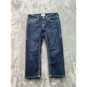 L.A. Idol Jeans Capris Jeweled Thick Stitch Low Rise Stretch  Womens Sz 5 Blue